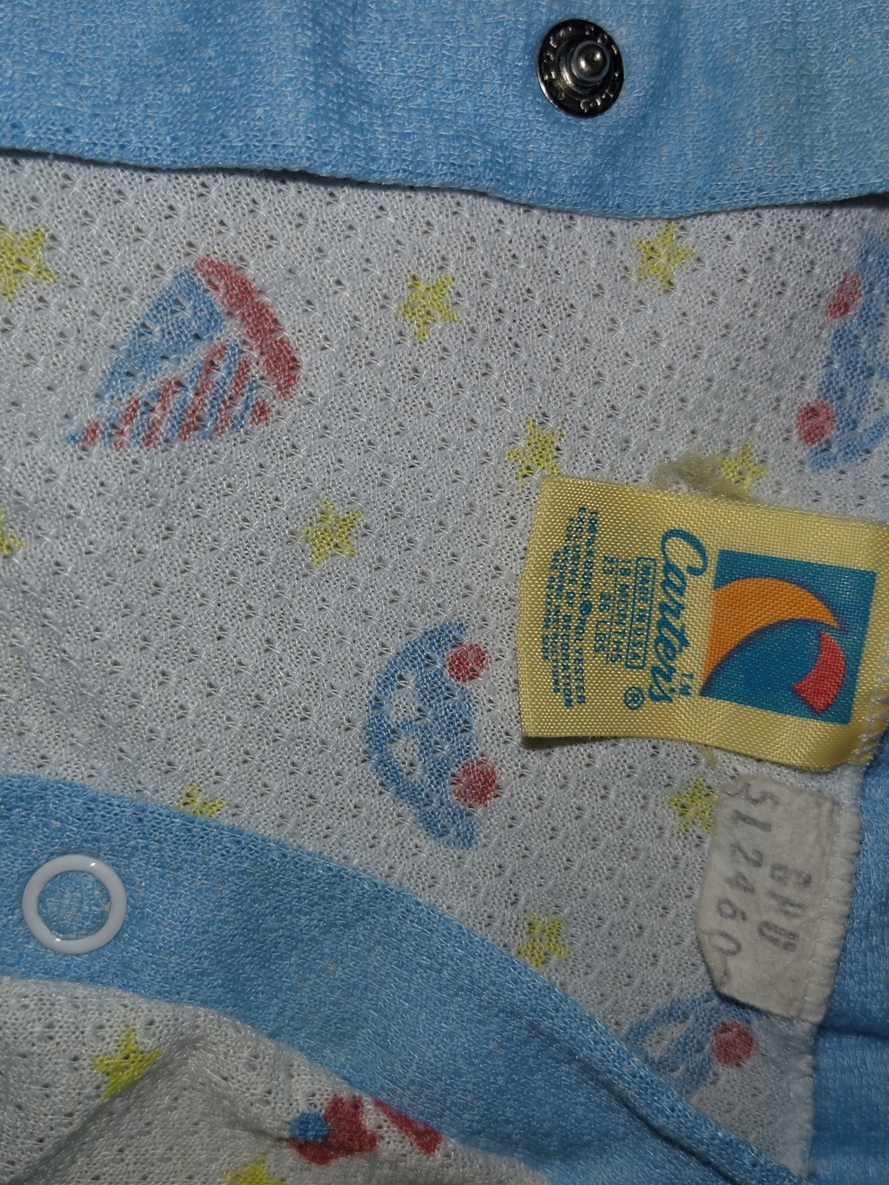 Vintage 1980s Carter's Blue & White Baby Romper with Stars and Moon Print